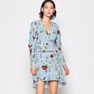 Joie Blue High Low Rushed Sleeves Mini Dress